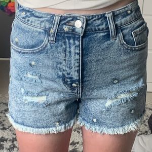 Light denim acid wash Embroidered flower shorts from RSQ